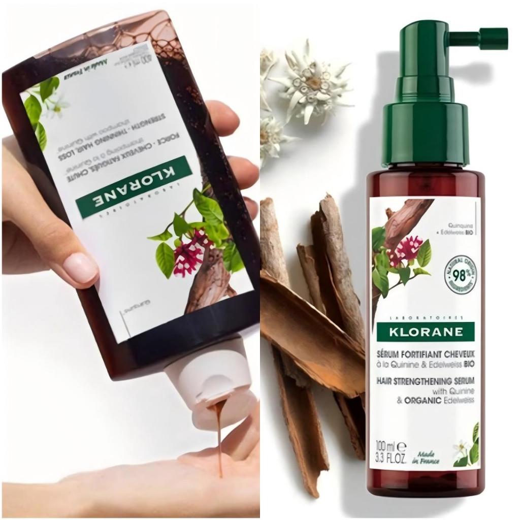 KLORANE Hair Strengthening Serum 100ml & Controls oiliness, Peony Mint Shampoo 400ml