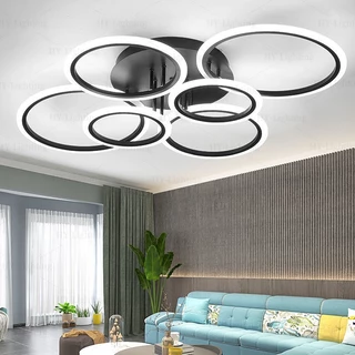 ห้องนั่งเล่นโคมระย้าโคมไฟนอร์ดิกที่เรียบง่ายรอบโคมไฟห้องนอน LED โคมไฟเพดานห้องรับประทานอาหารที่ทันสมัย