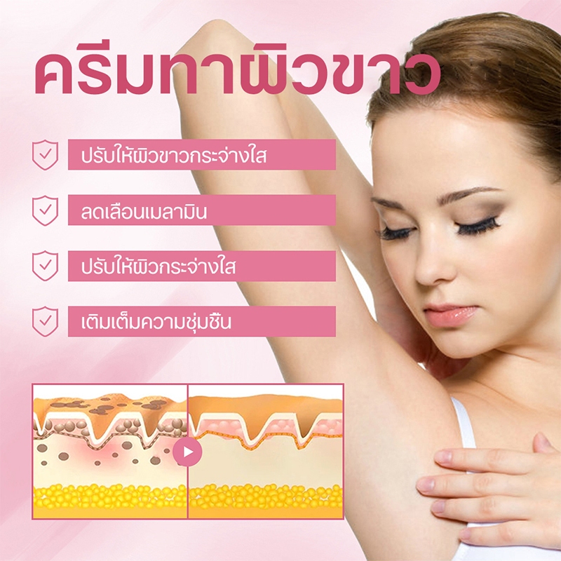 ครีมทาขาหนีบขาว ครีมทารักแร้ขาว ครีมไวท์เทนนิ่ง 100g ลบเมลานิน ใช้ทาข้อศอก ข้อเข่า คอ ขา บิกินี่ หน้า รักแร้ ฯลฯได้ - รูปที่ 4