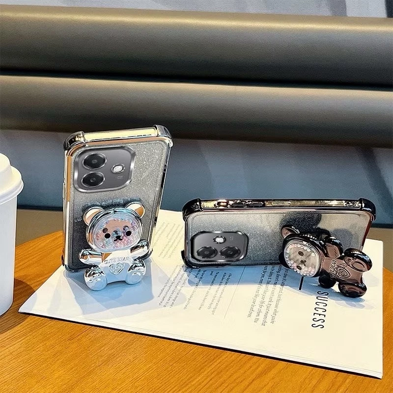 เคสโทรศัพท์ หมี LOVE กริตเตอร์ สำหรับ OPPO A6S A6C A3X A3 A6PRO A6T A6 A6X A5i กันกระแทกมุม ป้องกันกล้อง น่ารัก ตั้งได้