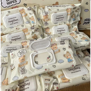 [5แถม5 ห่อ] ทิชชู่เปียกจัมโบ้ ทิชชู่เปียกลาย หมี 1ห่อมี 100 แผ่น (18*20cm) ทิชชู่เปียกห่อใหญ่ เหนียว นุ่ม ไม่มีแอลกอฮอล์