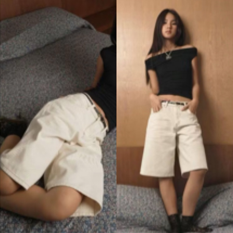 กางเกงยีนส์ขาสั้นของTDGA.COรุ่นBrooklynShortสีครีม