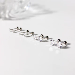 earika.earrings - white jewel piercing จิวหูเงินแท้จี้เพชรเม็ดเดี่ยว (มีให้เลือก 4 ขนาด) สำหรับคนแพ้ง่าย