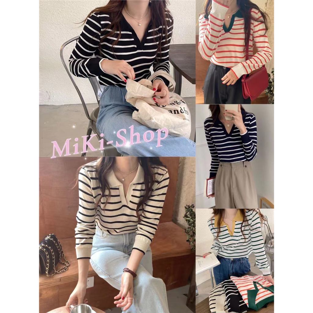 💕Miki-Shop*13สี*พร้อมส่งเสื้อไหมพรมคอปกแขนยาว สไตล์ญี่ปุ่น81018-1