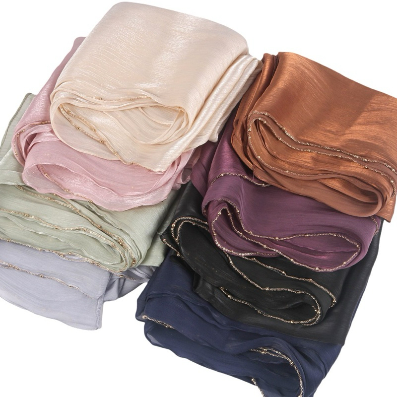 Shimmer ปักสายโซ่ทอง ผ้าคลุมไหมแพรแบบใหม่ ผ้าซาตินชิมเมอร์ - รูปที่ 6