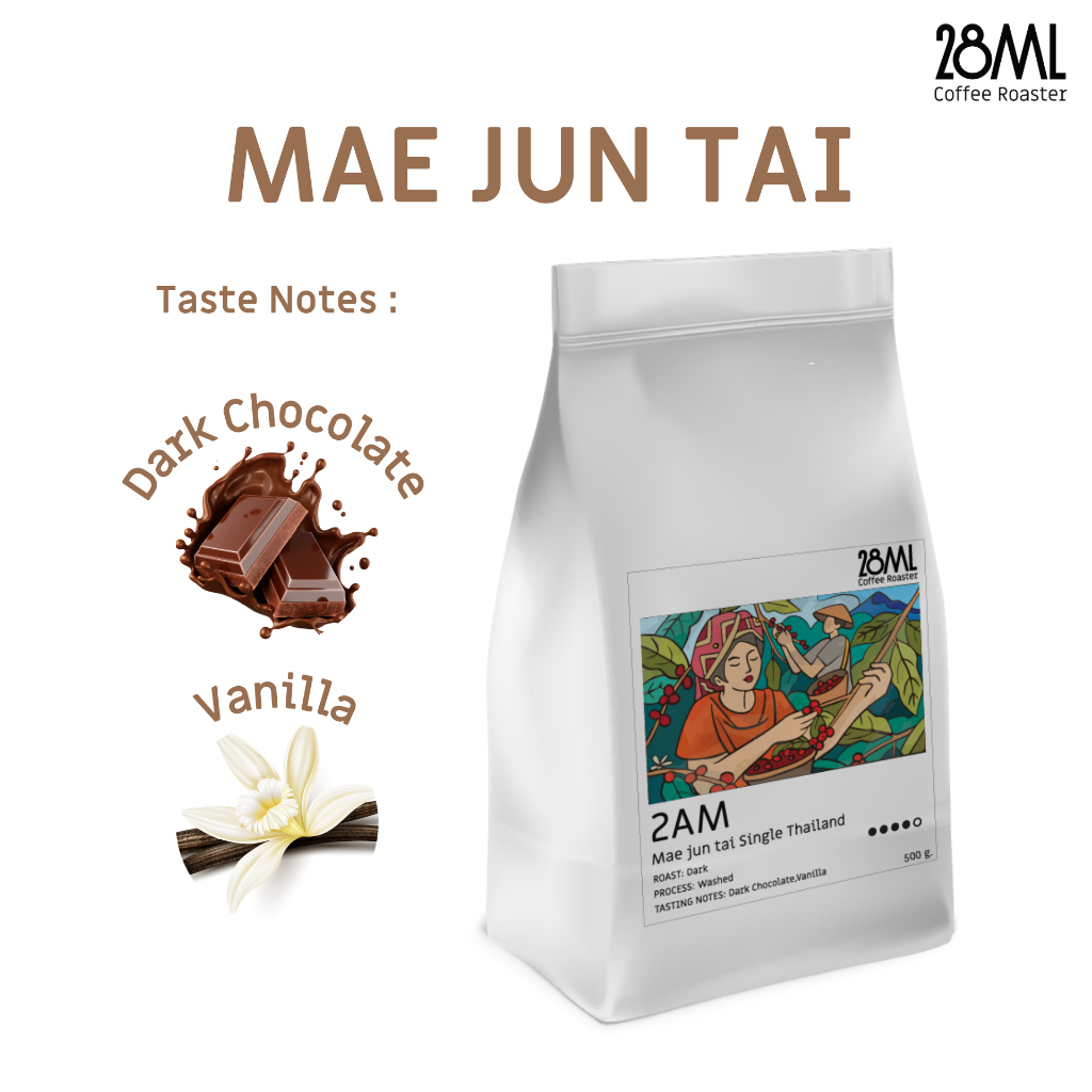 เมล็ดกาแฟ คั่วเข้ม 28ml Mae Jan Tai แม่จันทร์ใต้ | Single Thailand | รสช็อกโกแลต วานิลลา