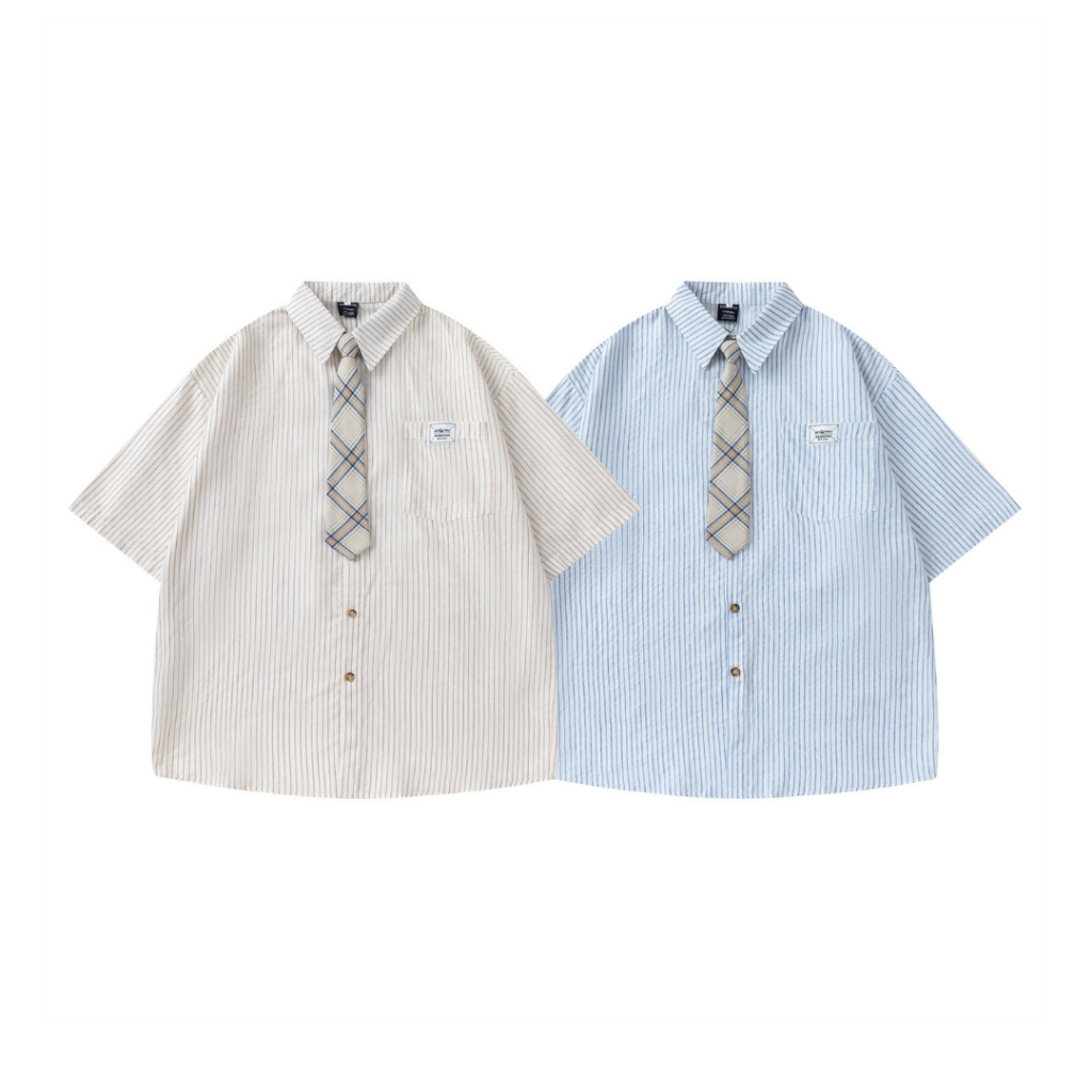 เสื้อเชิ้ตเกาหลีแขนสั้นแถมเนกไทน์ Premium Korea Necktie Shirt Style