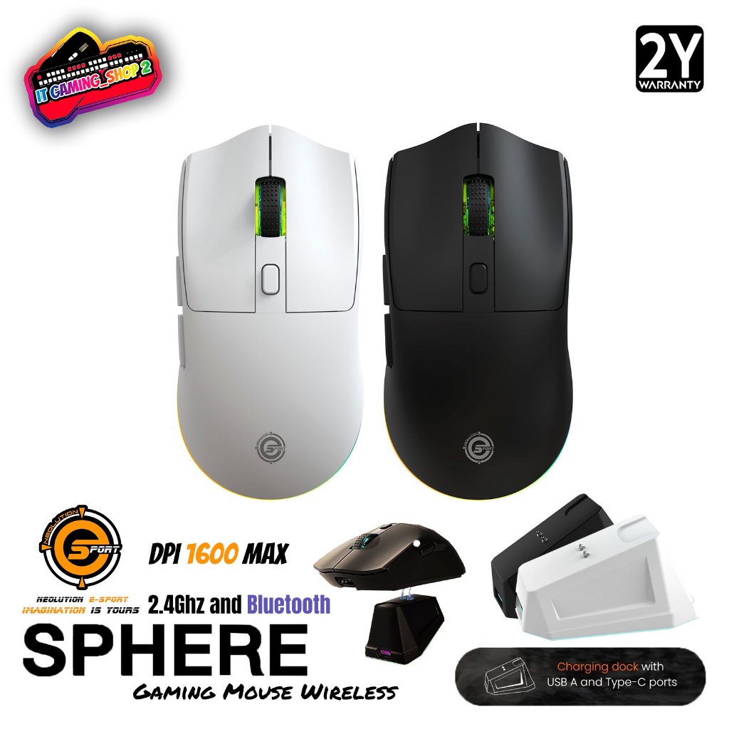 Neolution Sphere เมาส์ไร้สาย มีแท่นชาร์จ RGB 2.4Ghz/Bluetooth Gaming mouse | ประกัน 2 ปี