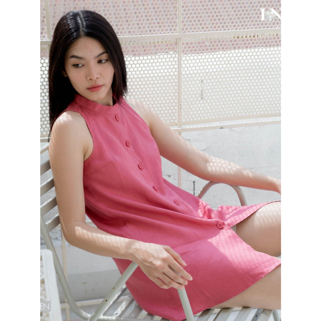 INCO WOMEN เสื้อลินินแขนกุด เสื้อคอจีน กระเป๋าเจาะ