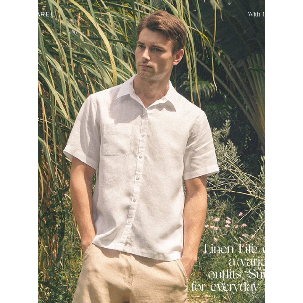 INCO MEN เสื้อลินินแขนสั้น คอปก 1 กระเป๋า สำหรับผู้ชาย