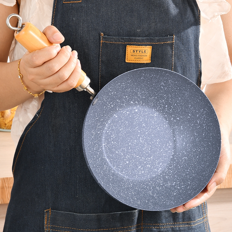 กระทะหินอ่อน หม้อเทปล่อน สไตล์ญี่ปุ่น ด้ามไม้ยาว เคลือบลายหินอ่อน ขนาด20/22/24 ซม. ร้อนเร็วก - รูปที่ 2