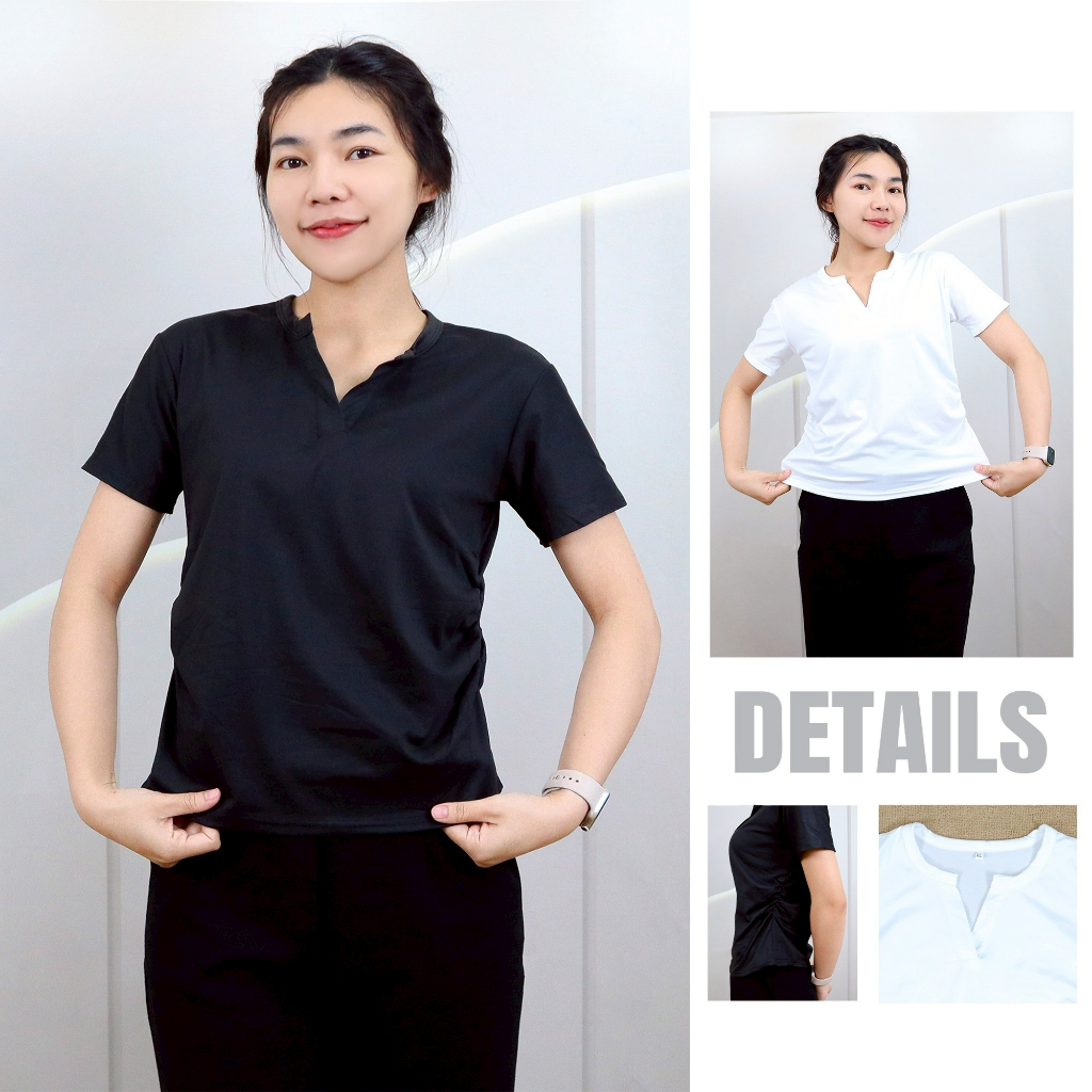 เสื้อยืดผู้หญิง คอวี แขนสั้น XL-4XL สีพื้น ดีเทลเอวจั้ม ผ้าคอตตอนผสม เนื้อผ้านิ่ม ดีไซน์ทรงสวย สาวอวบใส่ได้ t839#