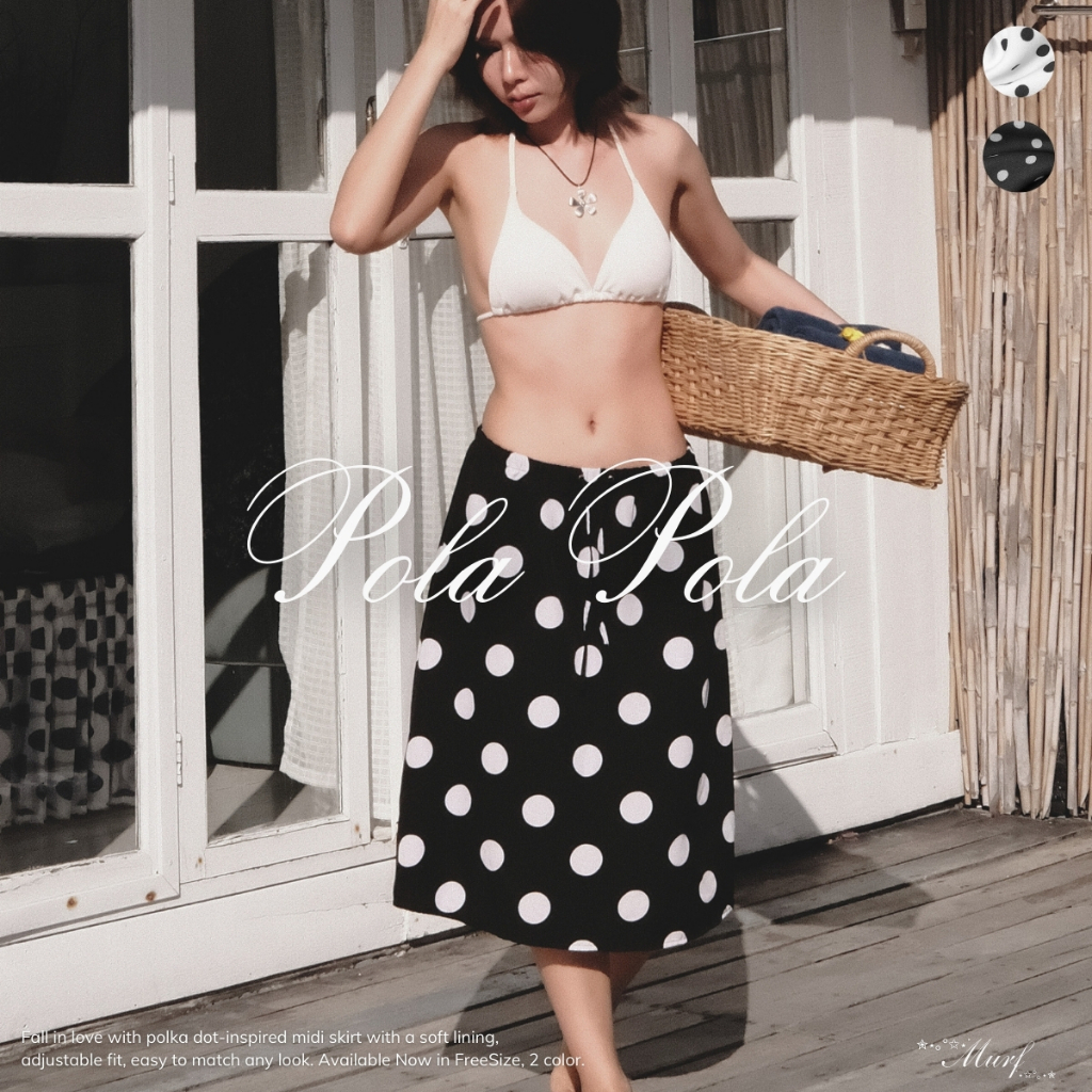 Pola Pola | Midi Skirt กระโปรงยาวลายจุด Polka dot เอวยืดมาพร้อมซับในและเชือกปรับเอวได้ แมทช์ง่าย B145 | MURF