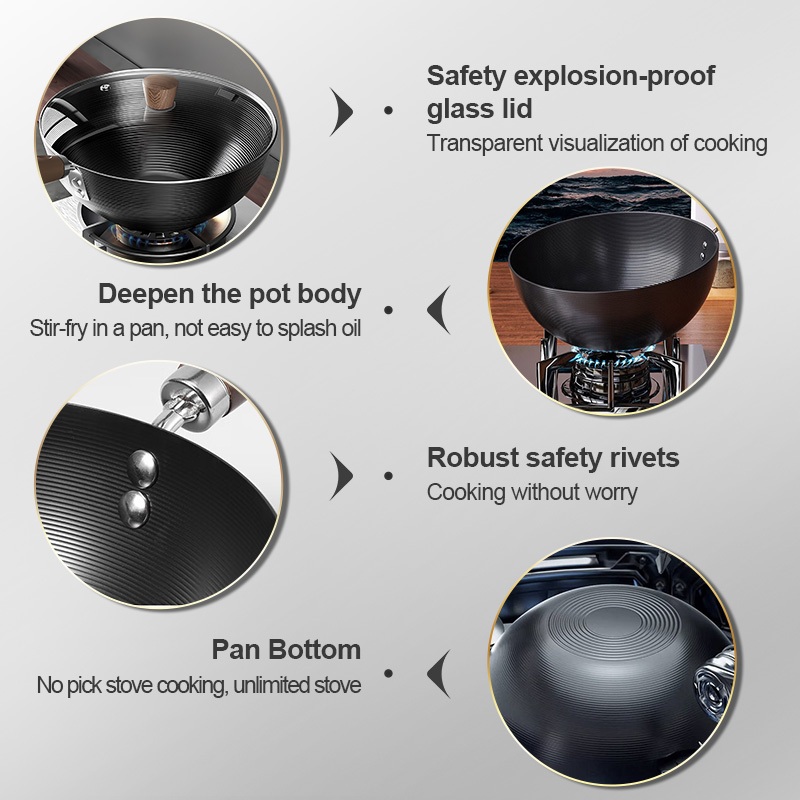 SUPVIBE กระทะเหล็ก กระทะเหล็กเผา 24cm ขนาดเล็ก ไม่เคลือบผิว ใช้ได้กับเตาทุกประเภท สามารถแขวนได้ - รูปที่ 3