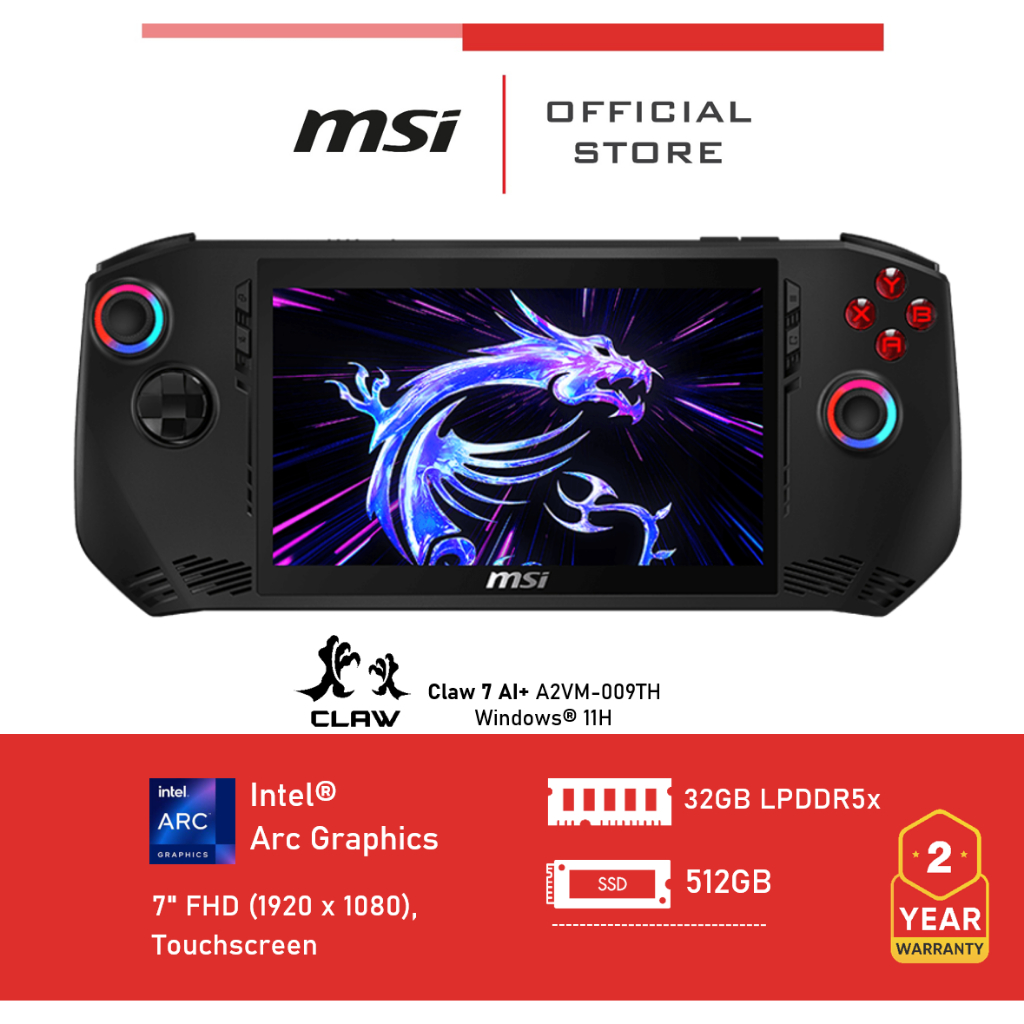 [Pre-Order] MSI Claw 7 AI+ A2VM-009TH (Intel® Arc Graphics) 7" FHD (1920 x 1080), 32GB LPDDR5x, 512G