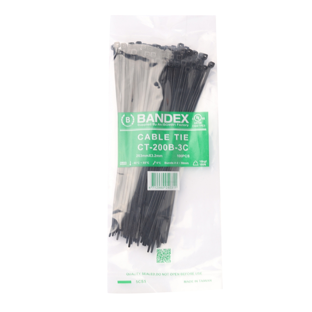 เคเบิ้ลไท Bandex CT-200-3C 3.2x203mm (8นิ้ว) สีดำ/ขาว/ฟ้า/แดง 100 เส้น/ถุง ISO9001 ผลิตจากไนลอนคุณภาพดี cable tie สายรัด