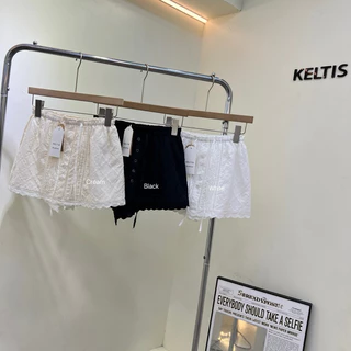 Gradum.#2382(K)กระโปรงลูกไม้เอวสม็อค “Lacy Belle Skirt” มี 3 สีให้เลือก: ขาว | ครีม | ดำ