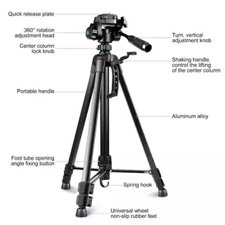 140cm/170cm Multifunctional tripod ขาตั้งกล้องระดับมืออาชีพ ขาตั้งกล้อง Tripod ตัวหนีบมือถือ สูง 360°การปรับ