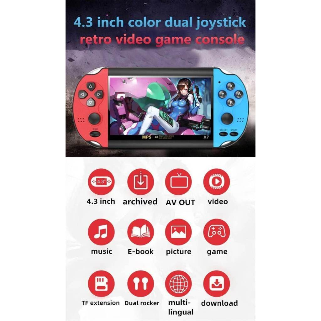 เกมคอนโซลคอนโซลเกมย้อนยุค เกมส์PSP เกมแบบพกพา PSP X7 plus เกมมือถือคอนโซล เกมแบบพกพาย้อนยุค MP5 ต่อเ