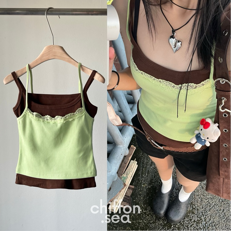 Chiffon.sea | Matcha layer top สายเดี่ยวเลเยอร์ 2 ชั้น
