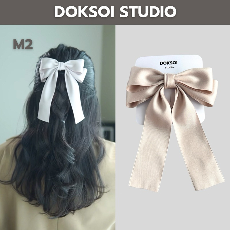 DOKSOI-โบว์ติดผมไซส์ M2 แบบหางสั้น - ผ้า poly cotton สองหน้างานเกาหลี
