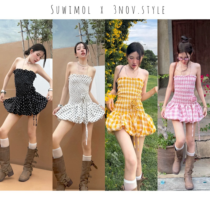📍พร้อมส่ง 𝗦𝘂𝘄𝗶𝗺𝗼𝗹 มินิเดรสลายสก็อต รุ่นน้อง เปลือกข้าว/เบบี้พิงค์ งานสั่งตัดของทางร้านค่ะ แท้100%💗🌾