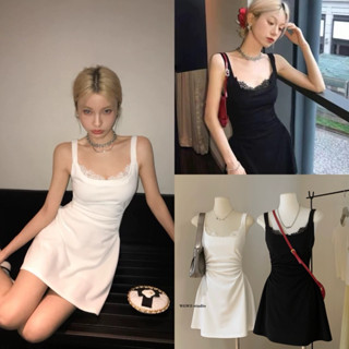 ส่งด่วน🛵 WG.WE 3686 เดรสคอยูแต่งผ้าฉลุลูกไม้ช่วงอก จีบเอว ซิ…