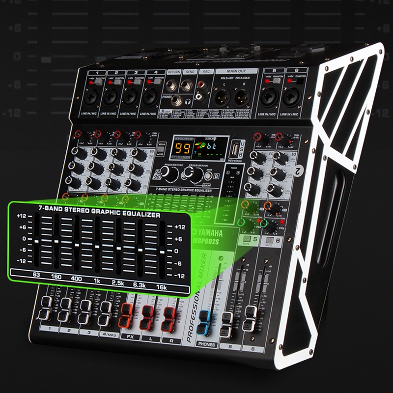 YAMAHA MGP602S มิกเซอร์พร้อมเพาเวอร์แอมป์ในเครื่องเดียว รีเวิร์บ 99DSP เอฟเฟกต์มืออาชีพบลูทูธอีควอไลเซอร์สำหรับเล่น 550W