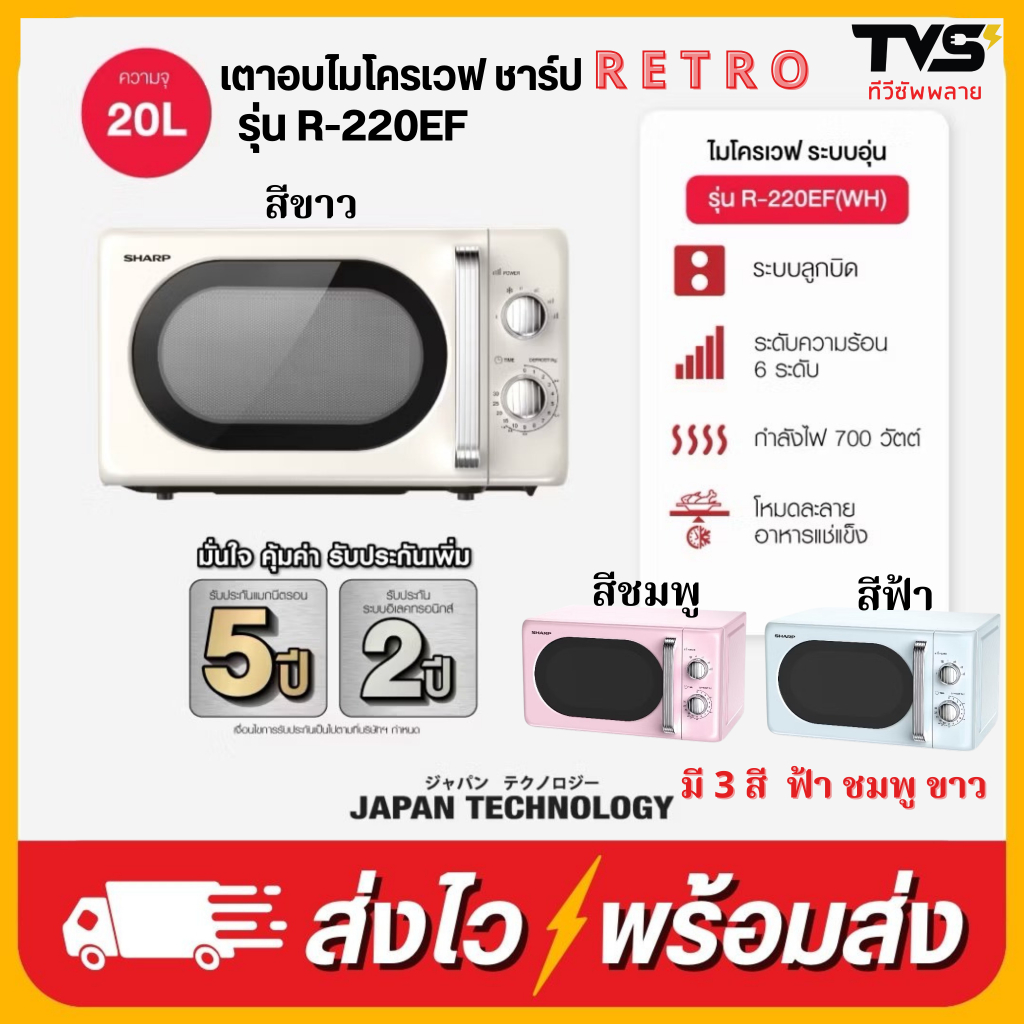 SHARP ไมโครเวฟ ดีไซน์ RETRO รุ่น R-220EF ขนาด 20 ลิตร กำลังไฟ 700 วัตต์