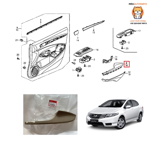 ชุดที่พักแขนประตูสีดำและสีเบจ Honda City GM2 2009-2013 แท้ศูนย์ราคาต่อ 1 ข้าง