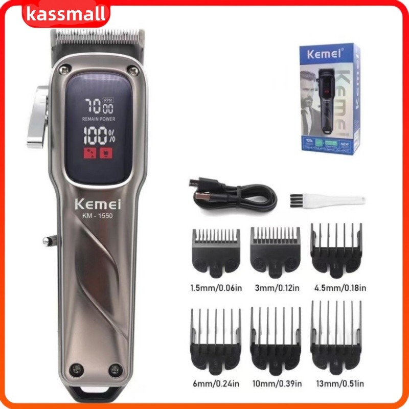 Kemei km1550 ปัตตาเลี่ยนมืออาชีพผมไร้สายสําหรับผู้ชาย - เครื่องตัดเสียงรบกวนต่ําพร้อมจอแสดงผล LED