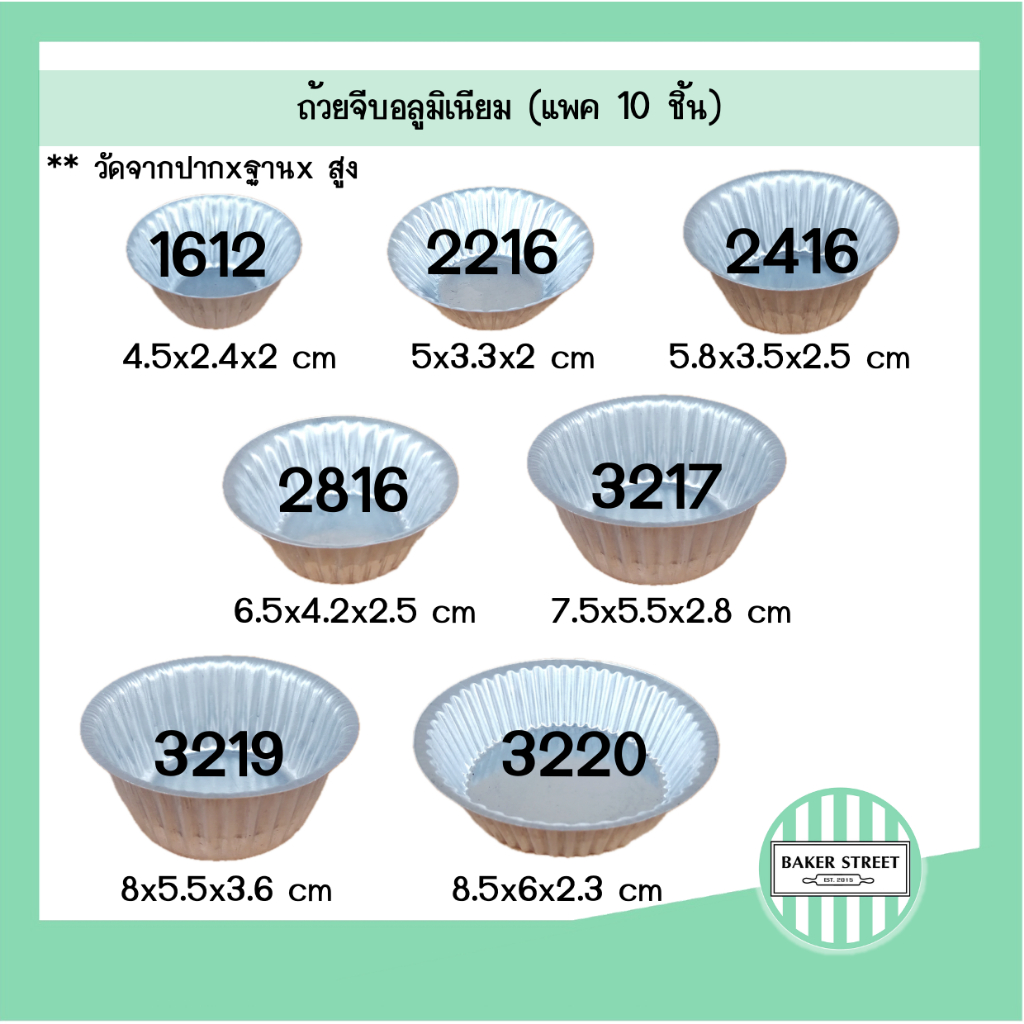 ถ้วยจีบอลูมิเนียม แพค 10 ชิ้น (เลือกรหัสสินค้าด้านใน)