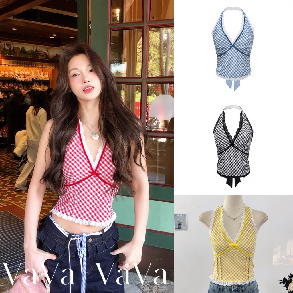 VaVa【ในสต็อก】เสื้อกั๊กติดกระดุม แต่งโบว์ผ่าด้านหลังและผ่าด้านหน้า มีให้เลือก 4 สีสำหรับสไตล์หน้าร้อน (ไม่มีแผ่นรองหน้าอก