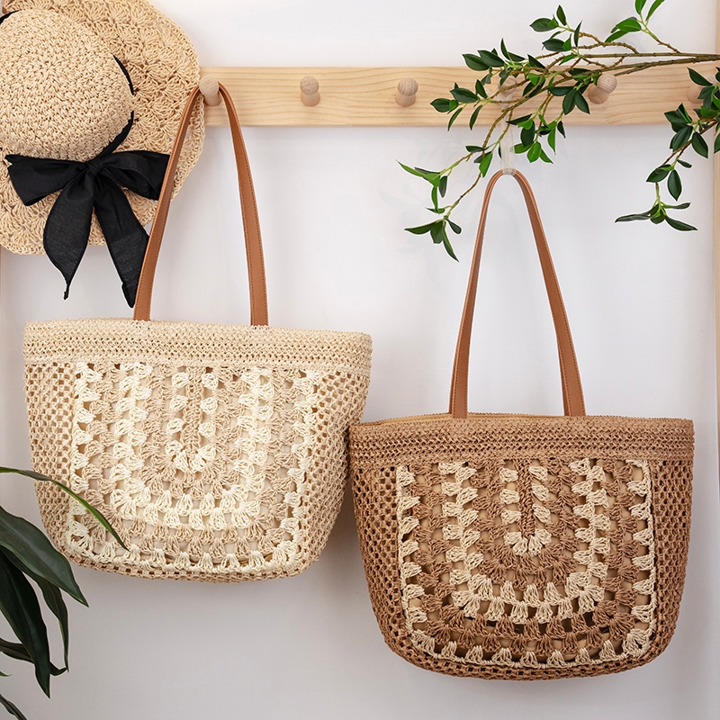 พร้อมส่ง 2 สี กระเป๋าสาน tote bag สานลาย ดีไซส์สวย มีซิป มีซับใน P360