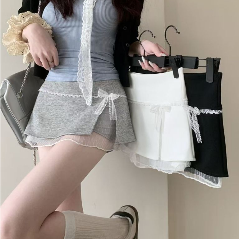 กระโปรงลูกไม้ปะติดลายสาวหวานร้อนแรง กระโปรงทรงเอ กระโปรงทรงเอฤดูใบไม้ผลิหญิงย้อนยุคเอวสูงป้องกันการสัมผัส กระโปรงทรงสะโพ