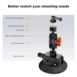 K&F Suction Cup Camera Mount with Double Ball Head Magic Arm