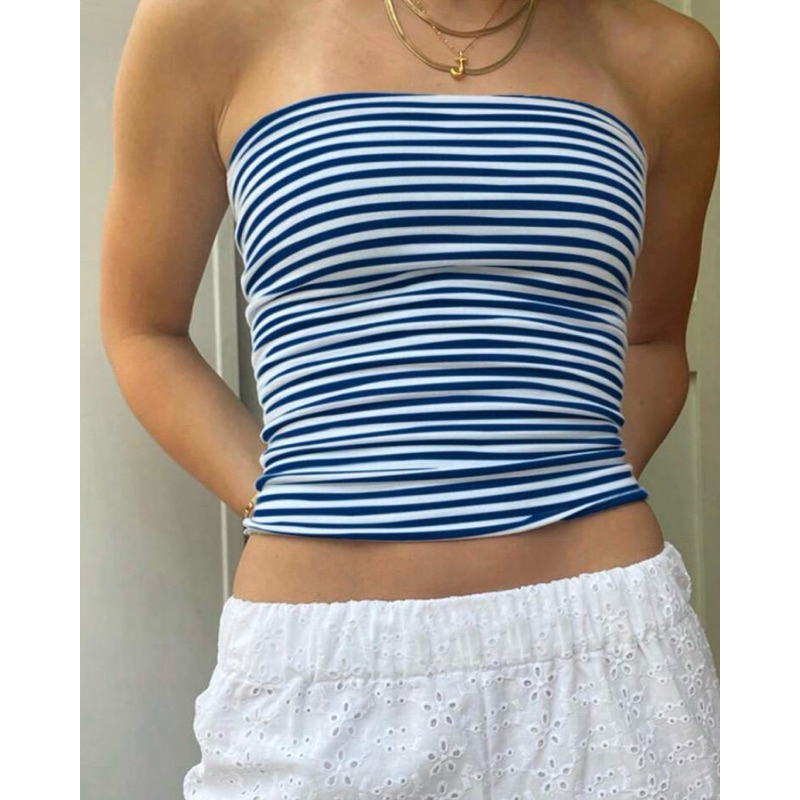 พร้อมส่งสินค้าอยู่ไทย🇹🇭-INAWLY เสื้อเกาะอก Bandeau ลายทางลำลองสำหรับฤดูร้อน