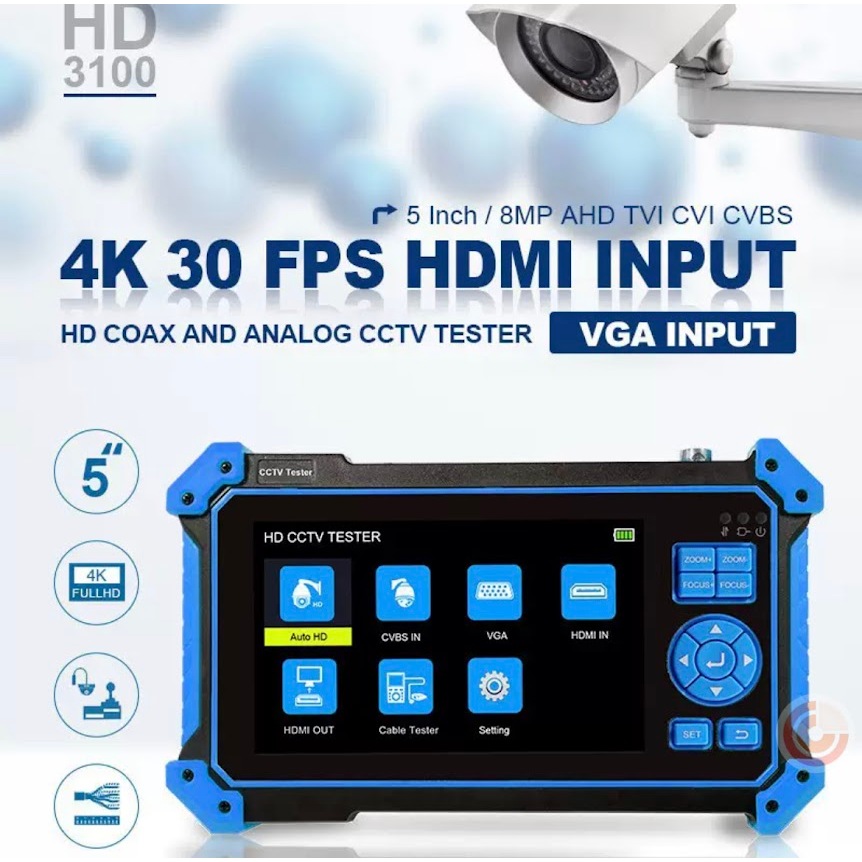 2025 เครื่องทดสอบกล้องวงจรปิด HD-3100Pro Coaxial 5-in-1 รุ่นใหม่ อินพุต HDMI VGA ขนาด 5นิ้ว