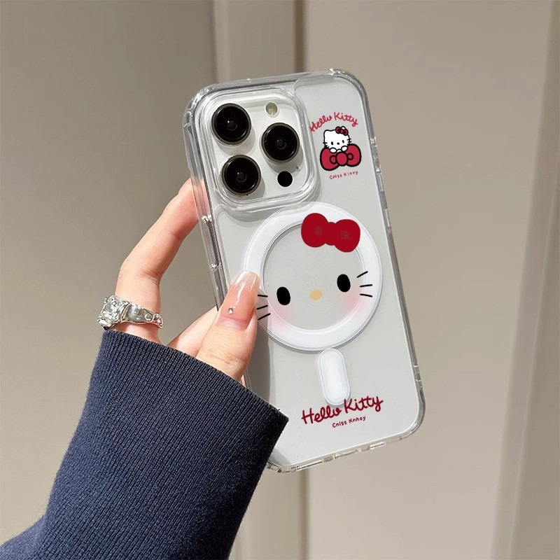 น่ารักการ์ตูนแมวโปร่งใสแม่เหล็กเคสโทรศัพท์สําหรับiphone 11 12 13 14 15 16 Pro Max Plus X XR XSmaxปลอกโปร่งใสสูงอะคริลิคแ