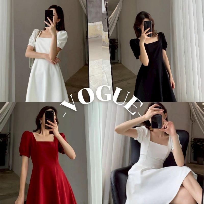 Vogue🌟พร้อมส่ง🌟 ชุดมินิเดรส แขนสั้น เรียบหรูลูกคุณมากแม่ (FY6724)
