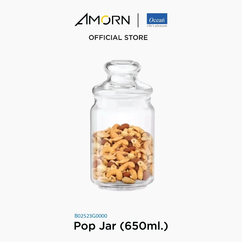 AMORN - (Ocean) B02523G0000 Pop Jar (650ml.) - ขวดโหล ขวดโหลกลมฝาแก้ว ขวดโหลป๊อปจา โหลแก้วเก็บอาหารแห้ง