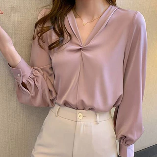 K604 🧸 เสื้อเชิ้ตสาวอวบ รอบอก60++ คอวี แขนยาว เรียบหรู ดูแพง สไตล์ลูกคุณหนูไฮโซ 🧸