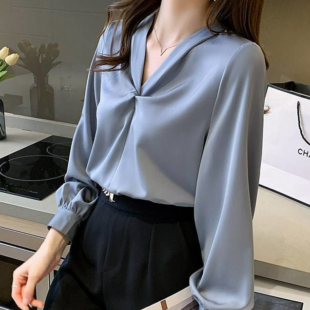 K604 🧸 เสื้อเชิ้ตสาวอวบ รอบอก60++ คอวี แขนยาว เรียบหรู ดูแพง สไตล์ลูกคุณหนูไฮโซ  🧸 - รูปที่ 3