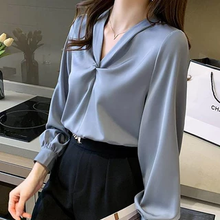K604 🧸 เสื้อเชิ้ตสาวอวบ รอบอก60++ คอวี แขนยาว เรียบหรู ดูแพง สไตล์ลูกคุณหนูไฮโซ 🧸