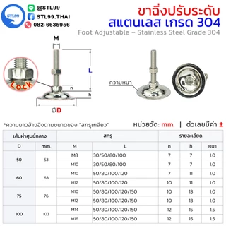 ขาฉิ่ง ปรับระดับ สแตนเลส 304 ฝาฉิ่ง ฐานกลม สกรู M8-M16 ทนสนิม ใช้กับโต๊ะ เครื่องจักร ตู้คอนโทรล มั่นคง ไม่โยกเยก