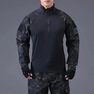 UniWear | เสื้อคอมแบท เสื้อยืดแขนยาวยุทธวิธีมีซิป ผ้านิ่มเบาสบาย COMBAT SHIRT คล่องตัว สีดำ