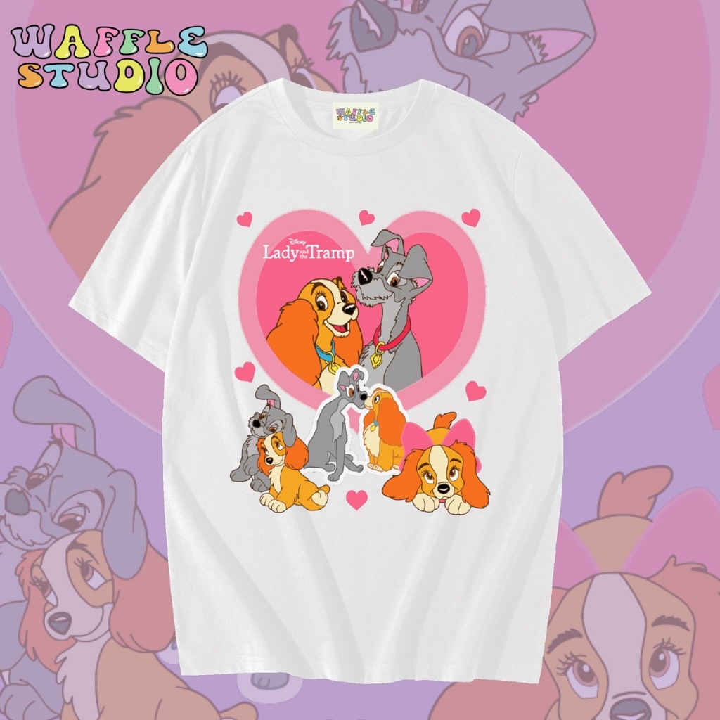 [ ส่งฟรี 🔥 ] WS0508 เสื้อยืดโอเวอร์ไซส์ ผ้าคอตตอน 100% เสื้อยืดเกาหลี เสื้อยืด The Lady and Tramp หมา WAFFLE STUDIO