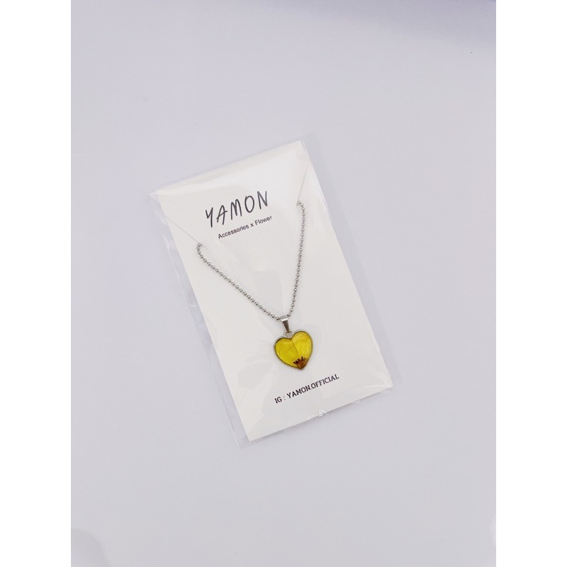 YAMON สร้อยคอดอกทานตะวันแคระ จี้หัวใจ Sunflower สร้อยคอสแตนเลส จี้ดอกไม้จริง