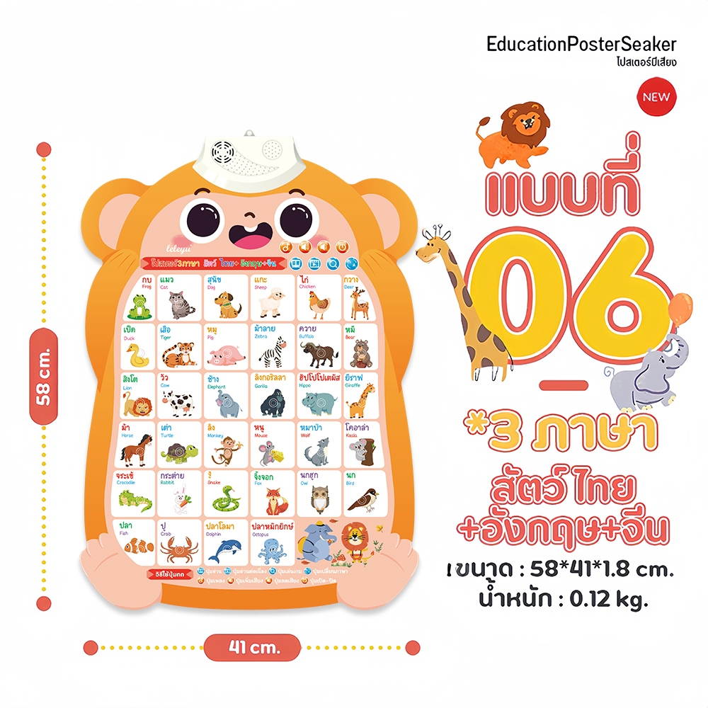 โปสเตอร์มีเสียง 2ภาษา (ไทย-อังกฤษ) เสริมทักษะารเรียนรู้ กดแล้วมีเสียง มีเพลง ของเล่นเสริมพัฒนาการเด็ก - รูปที่ 5