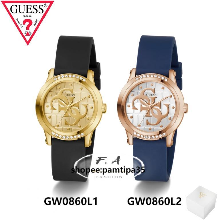 F.A Guess นาฬิกาอะนาล็อกผู้หญิงค่ะ หน้าปัดมีโลโก้ตัว 'G' ตรงกลางและแผ่นด้านล่างมีพื้นผิวลายจระเข้ค่ะ GW0860L1 GW0860L2